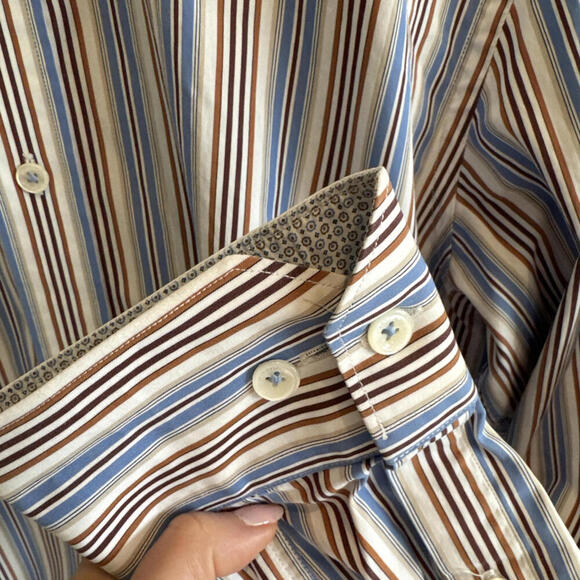 Bugatchi Shaped Fit Men’s Dress Shirt Striped With Accent Fabric InsideCuffs M - Picture 9 of 9